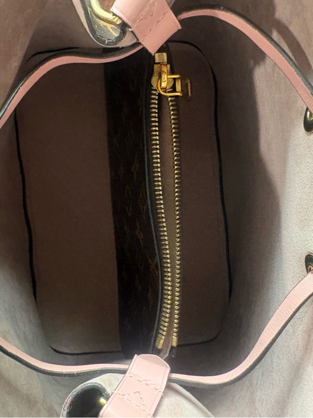 Louis Vuitton Monogram Nano Noé Bucket Bag in Brown with Pink Trim - Picture 5 of 10